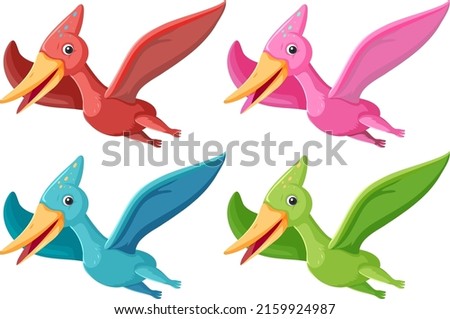 Set of cute pteranodon dinosaurs illustration