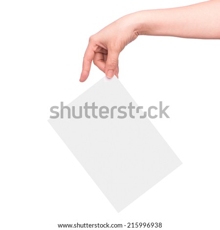 Hand and paper isolated on white that can be replace with everything you want, namecard sign etc... shoot on isolated white background