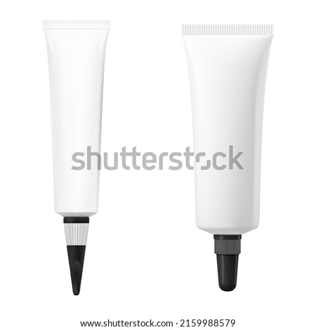 Ointment tube. Superglue container mockup, isolated packaging. Eye gel tube, medical moisturizer product template, realistic vector illustration. Serum cream packing design blank Royalty-Free Stock Photo #2159988579