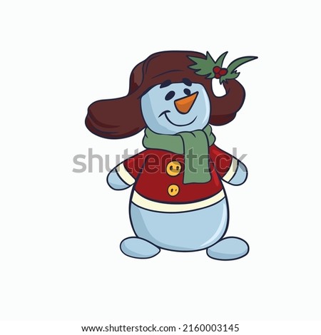Vector children's illustration on hand-drawn,for banners stickers, Funny snowman