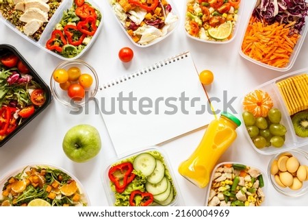 top view batch cooking composition with empty notepad Royalty-Free Stock Photo #2160004969
