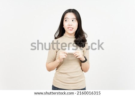 Holding Blank Bank Card Or Credit Card Of Beautiful Asian Woman Isolated On White Background