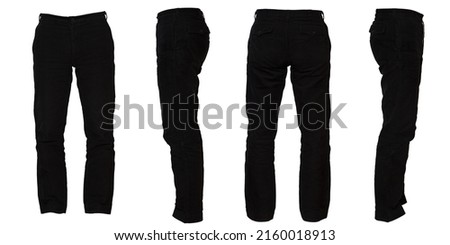 Black casual pants Cutouts in 4 directions, front, back, left and right, white background Royalty-Free Stock Photo #2160018913