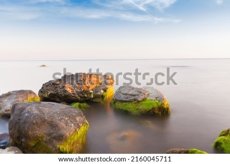 Beautiful amazing summer panorama. Nature background. Black Sea in Russia. Inspiring world landscape. Travel wilderness view.