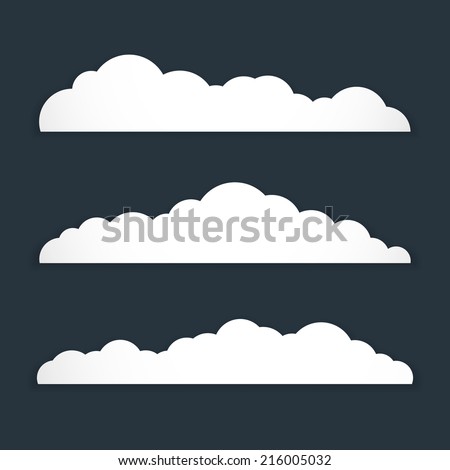 Collection of stylized fluffy cloud silhouettes. Isolated on gray background. Vector illustration, esp 10.