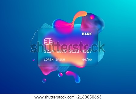 Glass morphism credit card template. Plastic rectangle of transparent plastic with blur effect. Liquid shapes morphism abstract art. Royalty-Free Stock Photo #2160050663