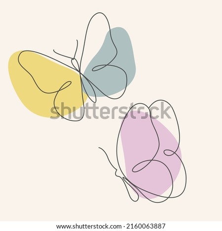 Butterfly one continuous line drawing style with abstract shapes  . Vector illustrations for decoration, graphic design, logo.