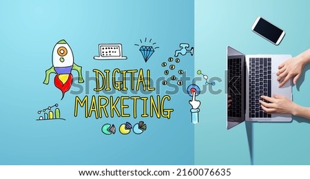 Digital marketing with person working with a laptop