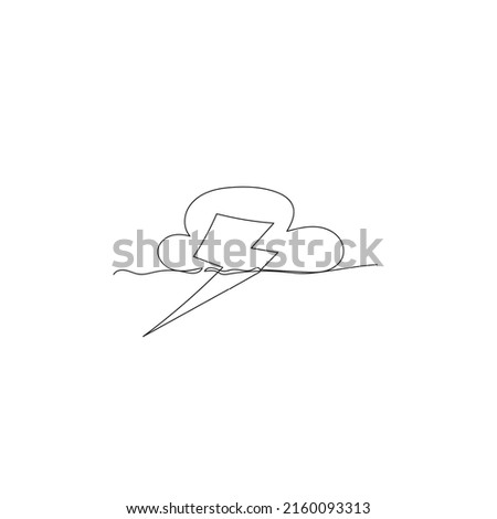 Continuous line drawing. sky clouds and lightning. Illustration icon vector