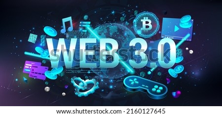 Web 3.0 is a new generation of the Internet, using blockchain and artificial intelligence - Ai, modern internet technologies IoT. Web 3.0 - blockchain system, simple code, cryptocurrency. 3D banner Royalty-Free Stock Photo #2160127645