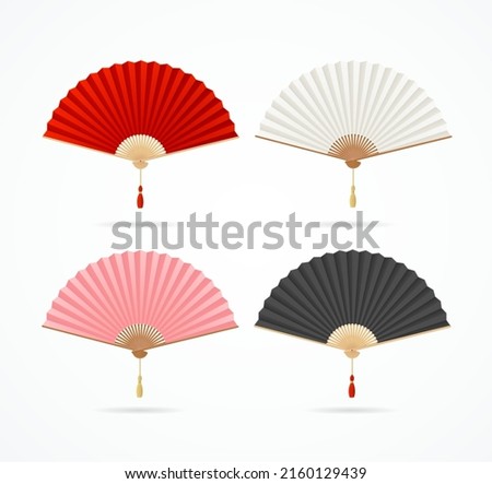Realistic Detailed 3d Different Color Asian Hand Fans Set Symbol of Culture. Vector illustration of Paper Folding Fan Royalty-Free Stock Photo #2160129439