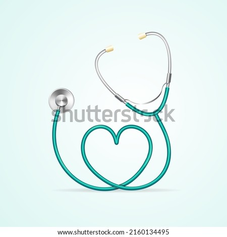 Realistic Detailed 3d Blue Stethoscope witch Heart Shape Diagnostic Device Health Care Medicine Concept. Vector illustration Royalty-Free Stock Photo #2160134495