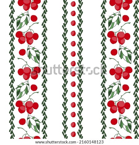 Decorative embroidery pattern from red viburnum and leaves. Traditional Ukrainian symbols