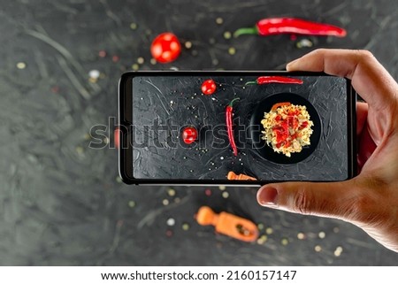 Photographing food on a mobile phone, for instagram. Professional photography of food in the studio on a mobile phone.