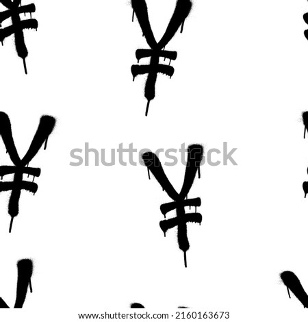 Seamless pattern of Yen signs. Black spray graffiti symbol of currency with smudges over white background. Vector illustration template