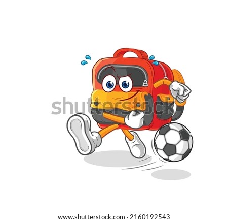 the backpack kicking the ball cartoon. cartoon mascot vector