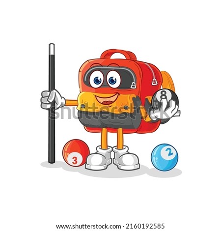 the backpack plays billiard character. cartoon mascot vector