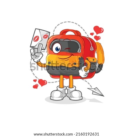 the backpack hold love letter illustration. character vector
