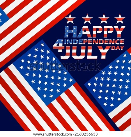 American flags with bold texts and stars on blue background, Independence Day July 4