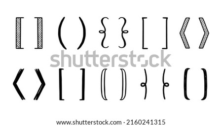 Hand drawn bracket, parenthesis element. Doodle sketch bracket for text, qoute decoration. Line, curly parenthesis shape. Vector illustration. Royalty-Free Stock Photo #2160241315