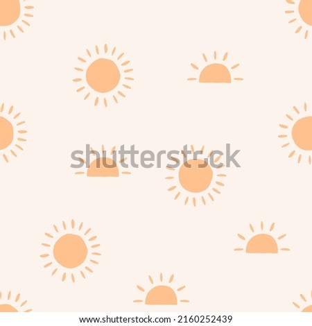 Seamless pattern with yellow suns and sunsets