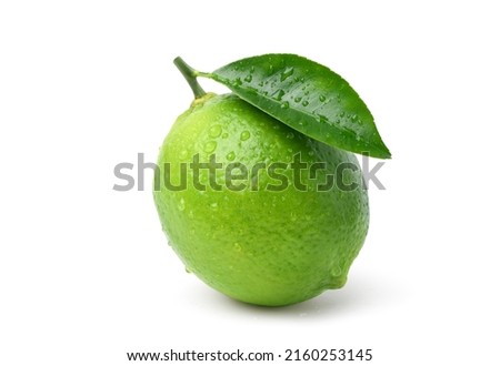 Natural fresh lime with water droplets  isolated on white background. Clipping path. Royalty-Free Stock Photo #2160253145