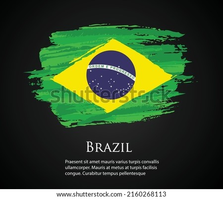	
vector template Illustration Brazil flag American country green yellow blue brush paint water colour hand drawn stroke and texture. Grunge vector isolated on black background