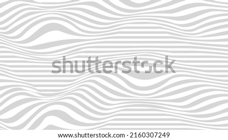 Striped abstract wavy background. Op art. Geometric pattern with distortion, optical illusion. Vector illustration