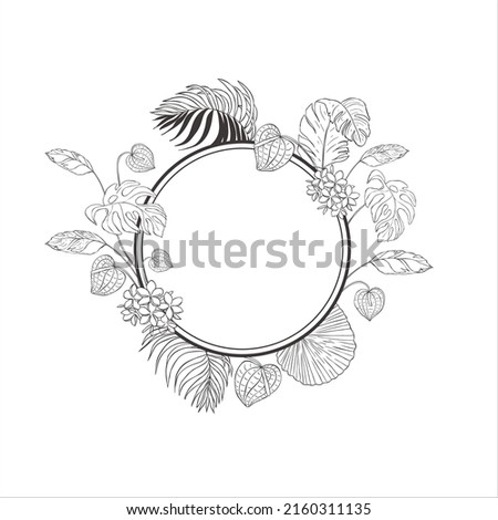 Tropical frames with flowers and leaves. Vector.