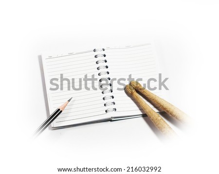 Drum stick, pencil and paper-note, Artistic blur vignette was added.