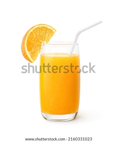 Natural Orange juice with sliced isolate on white background. Royalty-Free Stock Photo #2160331023