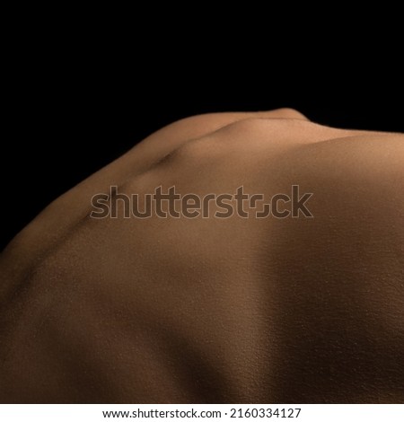 Back curve line. Detailed texture of human female skin. Close up part of woman's body. Skincare, bodycare, healthcare, hygiene concept. Landscape. Design for abstract artwork, picture, poster