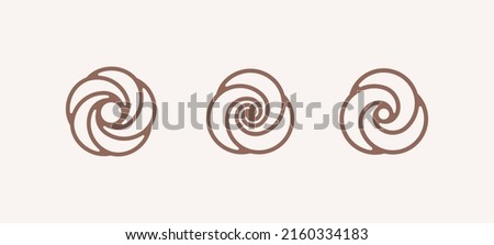 Rose flower with spiral element. Set of 3 geometric shape. Modern linear design print.  Modern abstract linear compositions and graphic design elements.