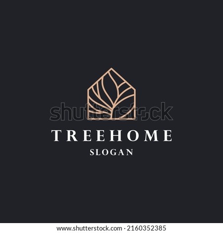 Tree home logo icon flat design template 