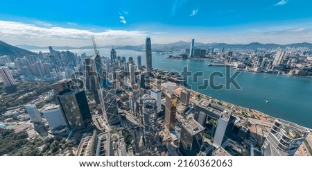 Aerial view of Hong Kong central  commercial and financial business district Royalty-Free Stock Photo #2160362063