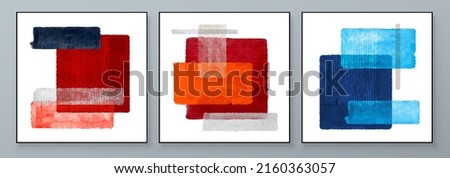 Set of Abstract Hand Painted Illustrations for Wall Decoration, Postcard, Social Media Banner, Brochure Cover Design Background. Square Modern Abstract Painting Artwork. Rectangle Vector Pattern