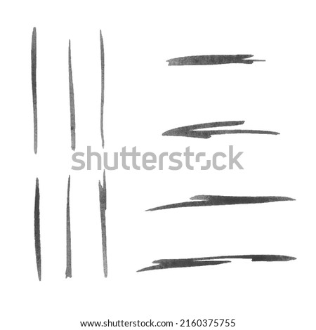 Black grunge brush strokes. Set of three painted ink stripes. Ink spot isolated on white background. Royalty-Free Stock Photo #2160375755