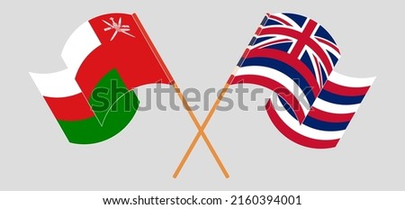 Crossed and waving flags of Oman and The State Of Hawaii. Vector illustration
