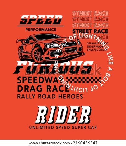 Speedway drag race, speed performance, super car vector illustration print