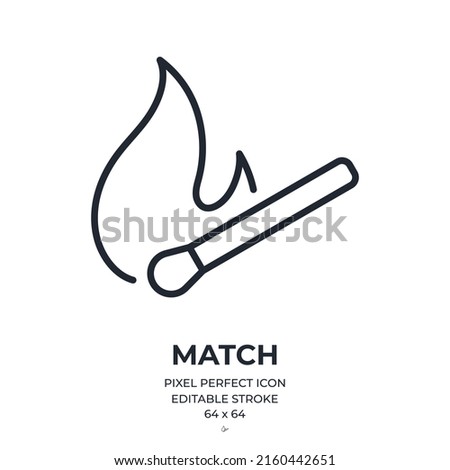 Lit match editable stroke outline icon isolated on white background flat vector illustration. Pixel perfect. 64 x 64. Royalty-Free Stock Photo #2160442651