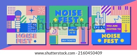 Flat design mosaic music festival. Set of editable template for social media, event poster, flyer, invitation, cover, banner. Summer fest, concept of live music festival, jazz and rock. Royalty-Free Stock Photo #2160450409