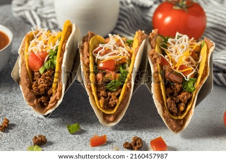 Homemade Double Stuffed Beef Tacos with Hard and Soft Shells with Veggies