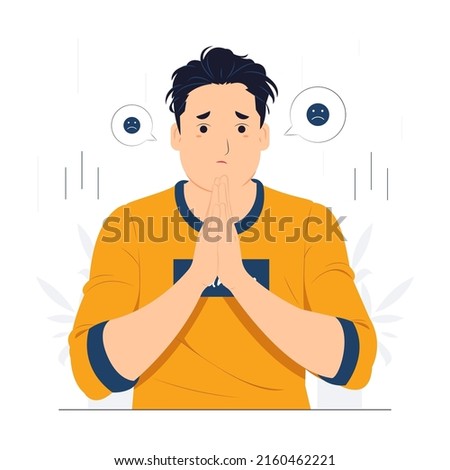 Vector concept illustration of a man feeling sorry flat cartoon style Royalty-Free Stock Photo #2160462221