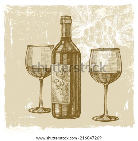 vector vintage hand drawn illustration of wine