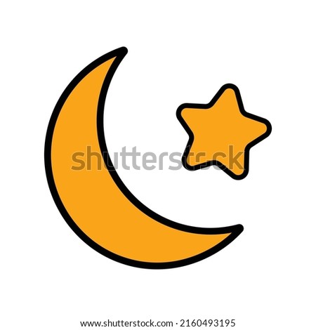 picture for children's book, simple yellow star and moon