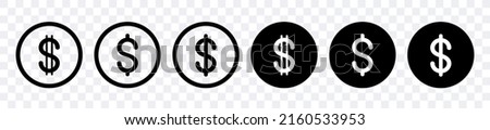 Dollar sign. Set of black dollar icons. Vector clip art isolated on white background.