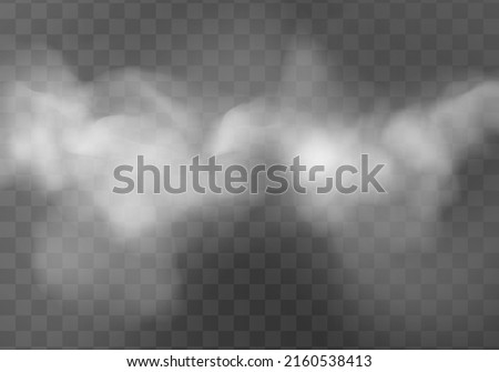 Abstract gas on transparent background, vapor machine steam or explosion dust, dry ice effect, condensation, fume. Special effect of steam, smoke, fog, clouds. Vector illustration.