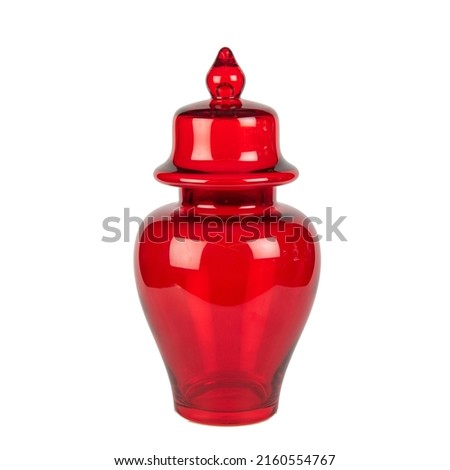 red glass vase home decor element isolated on white