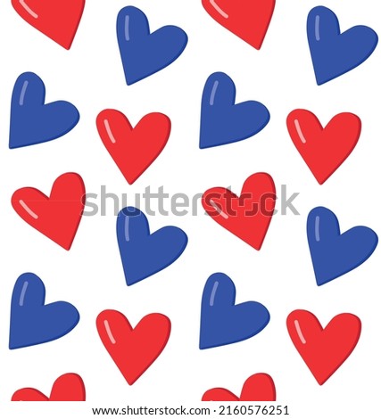 Vector seamless pattern of hand drawn flat American USA flag hearts isolated on white background