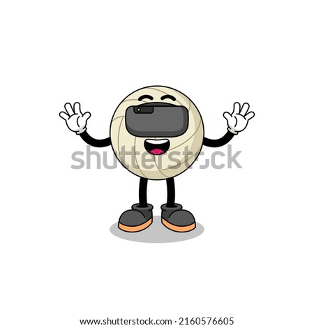 Illustration of volleyball with a vr headset , character design